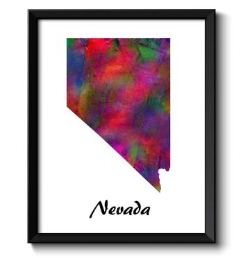 INSTANT DOWNLOAD Nevada Map State Watercolor Painting Poster Print USA United States Modern Abstract Landscape Art Colorful Rainbow