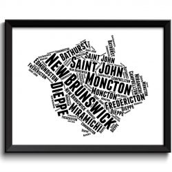 INSTANT DOWNLOAD New Brunswick Map Province Canada Text Word Watercolor Poster Print Black White Modern Landscape Art Painting Word Cloud