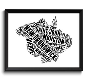 INSTANT DOWNLOAD New Brunswick Map Province Canada Text Word Watercolor Poster Print Black White Modern Landscape Art Painting Word Cloud