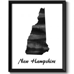 INSTANT DOWNLOAD New Hampshire Map State Watercolor Painting Poster Print USA United States Abstract Landscape Art Black White Grey