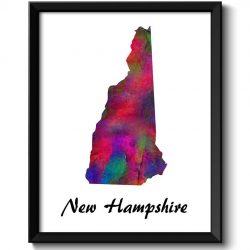 INSTANT DOWNLOAD New Hampshire Map State Watercolor Painting Poster Print USA United States Abstract Landscape Art Colorful Rainbow