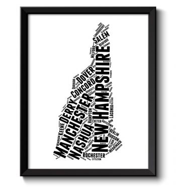 INSTANT DOWNLOAD New Hampshire Map Typography Print Text Word Cloud Black White Poster Print USA United States Modern Landscape Wall Art