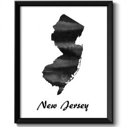 INSTANT DOWNLOAD New Jersey Map State Watercolor Painting Poster Print USA United States Abstract Landscape Art Black White Grey