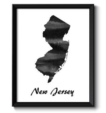 INSTANT DOWNLOAD New Jersey Map State Watercolor Painting Poster Print USA United States Abstract Landscape Art Black White Grey