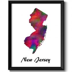 INSTANT DOWNLOAD New Jersey Map State Watercolor Painting Poster Print USA United States Abstract Landscape Art Colorful Rainbow