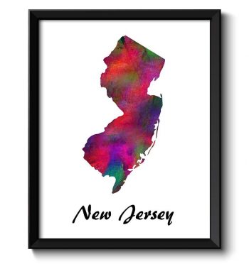 INSTANT DOWNLOAD New Jersey Map State Watercolor Painting Poster Print USA United States Abstract Landscape Art Colorful Rainbow