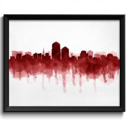 INSTANT DOWNLOAD New Mexico Deep Red Albuquerque Skyline USA United States Cityscape Art Print Poster Watercolor Painting