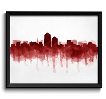 INSTANT DOWNLOAD New Mexico Deep Red Albuquerque Skyline USA United States Cityscape Art Print Poster Watercolor Painting