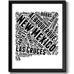 INSTANT DOWNLOAD New Mexico Map State Text Words Typography Poster Print USA United States Modern Landscape Art Painting Black White