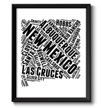 INSTANT DOWNLOAD New Mexico Map State Text Words Typography Poster Print USA United States Modern Landscape Art Painting Black White