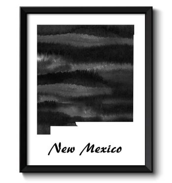 INSTANT DOWNLOAD New Mexico Map State Watercolor Painting Poster Print USA United States Abstract Landscape Art Black White Grey