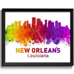 INSTANT DOWNLOAD New Orleans Skyline Louisiana City Colorful Watercolor Cityscape Poster Print Landscape Art Painting Red Purple Pink Yellow