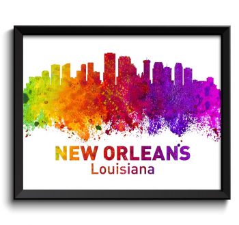 INSTANT DOWNLOAD New Orleans Skyline Louisiana City Colorful Watercolor Cityscape Poster Print Landscape Art Painting Red Purple Pink Yellow