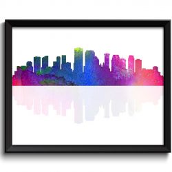 INSTANT DOWNLOAD New Orleans Skyline Louisiana City Purple Pink Blue Yellow Green Watercolor Cityscape Poster Print Landscape Art Painting