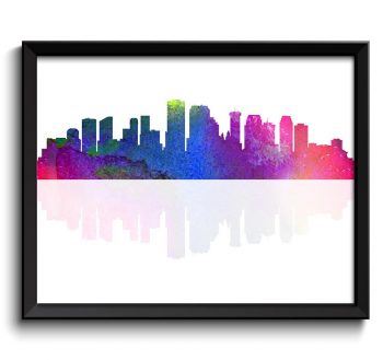 INSTANT DOWNLOAD New Orleans Skyline Louisiana City Purple Pink Blue Yellow Green Watercolor Cityscape Poster Print Landscape Art Painting