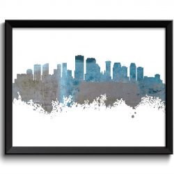 INSTANT DOWNLOAD New Orleans Skyline Louisiana City Sky Blue Grey Gray Watercolor Cityscape Poster Print Landscape Art Painting