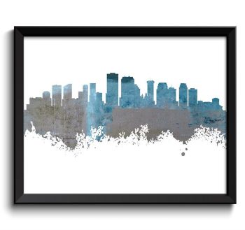 INSTANT DOWNLOAD New Orleans Skyline Louisiana City Sky Blue Grey Gray Watercolor Cityscape Poster Print Landscape Art Painting