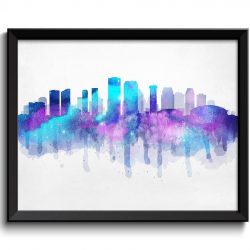 INSTANT DOWNLOAD New Orleans Turquoise Blue Purple Pink Skyline Louisiana USA United States Cityscape Art Print Poster Watercolor Painting