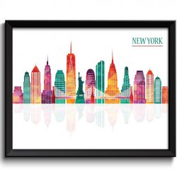 INSTANT DOWNLOAD New York City Colorful Green Teal Pink Purple Peach Skyline Cityscape Poster Print United States USA Landscape Art Painting