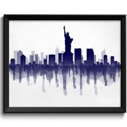 INSTANT DOWNLOAD New York City Deep Navy Blue Skyline New York Skyline USA United States Cityscape Art Print Poster Watercolor Painting