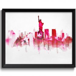 INSTANT DOWNLOAD New York City Red Black Grey Skyline New York Skyline USA United States Cityscape Art Print Poster Watercolor Painting