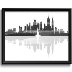 INSTANT DOWNLOAD New York City Skyline Black White Grey Watercolor Cityscape Poster Print Modern Abstract Landscape Art Painting