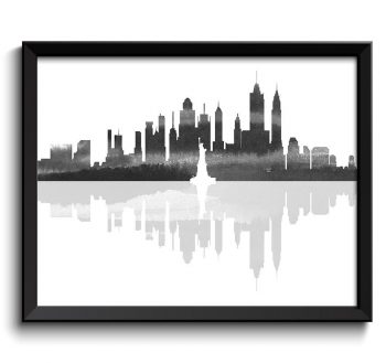 INSTANT DOWNLOAD New York City Skyline Black White Grey Watercolor Cityscape Poster Print Modern Abstract Landscape Art Painting