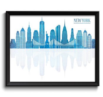 INSTANT DOWNLOAD New York City Skyline Blue Cityscape Poster Print United States USA Modern Abstract Landscape Art Painting Watercolor