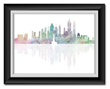 INSTANT DOWNLOAD New York City Skyline Green Pink Purple Blue Watercolor Cityscape Poster Print Modern Abstract Landscape Art Painting