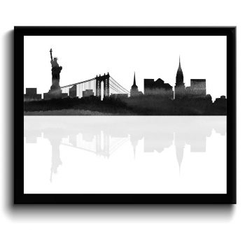 INSTANT DOWNLOAD New York City Skyline Grey Black White Watercolor Cityscape Poster Print Modern Abstract Landscape Art Painting