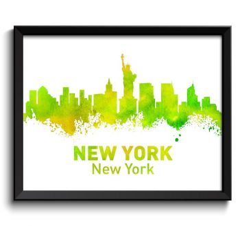 INSTANT DOWNLOAD New York City Skyline Lime Green Yellow Watercolor Cityscape Poster Print Modern Abstract Landscape Art Painting