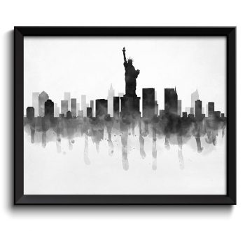 INSTANT DOWNLOAD New York City Skyline New York Skyline USA United States Cityscape Art Print Poster Black White Grey Watercolor Painting