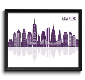 INSTANT DOWNLOAD New York City Skyline Purple Cityscape Poster Print United States USA Modern Abstract Landscape Art Painting Watercolor