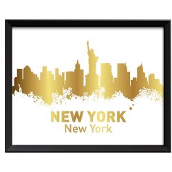 INSTANT DOWNLOAD New York City Skyline White Shinny Metallic Gold Leaf Look Watercolor Cityscape Poster Print Landscape Art Painting