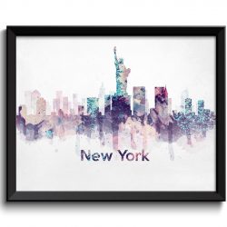 INSTANT DOWNLOAD New York City Turquoise Blue Pink Purple Skyline New York Skyline USA United States Cityscape Art Print Poster Painting