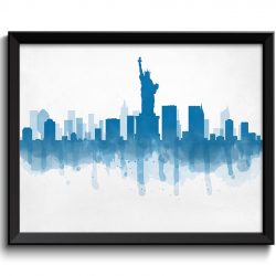 INSTANT DOWNLOAD New York City Turquoise Blue Skyline New York Skyline USA United States Cityscape Art Print Poster Watercolor Painting