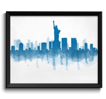 INSTANT DOWNLOAD New York City Turquoise Blue Skyline New York Skyline USA United States Cityscape Art Print Poster Watercolor Painting