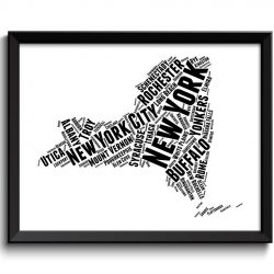 INSTANT DOWNLOAD New York Map State Text Word Watercolor Poster Print USA United States Modern Abstract Landscape Art Painting Black White