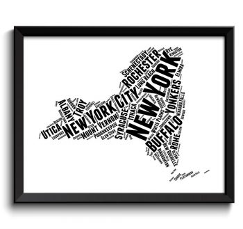 INSTANT DOWNLOAD New York Map State Text Word Watercolor Poster Print USA United States Modern Abstract Landscape Art Painting Black White