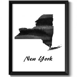 INSTANT DOWNLOAD New York Map State Watercolor Painting Poster Print USA United States Abstract Landscape Art Black White Grey