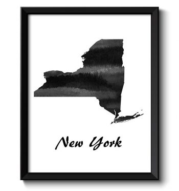 INSTANT DOWNLOAD New York Map State Watercolor Painting Poster Print USA United States Abstract Landscape Art Black White Grey