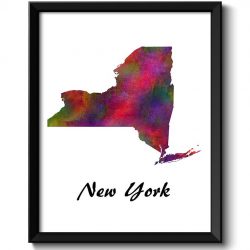 INSTANT DOWNLOAD New York Map State Watercolor Painting Poster Print USA United States Abstract Landscape Art Colorful Rainbow