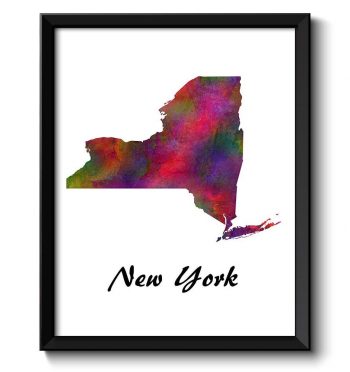 INSTANT DOWNLOAD New York Map State Watercolor Painting Poster Print USA United States Abstract Landscape Art Colorful Rainbow