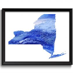 INSTANT DOWNLOAD New York Map State Watercolor Painting Poster Print USA United States Abstract Landscape Art Royal Blue