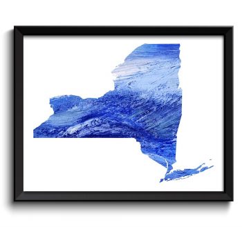 INSTANT DOWNLOAD New York Map State Watercolor Painting Poster Print USA United States Abstract Landscape Art Royal Blue