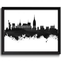 INSTANT DOWNLOAD New York Skyline Black White Grey Watercolor Painting New York Wall Art Print New York Poster