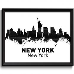 INSTANT DOWNLOAD New York Skyline City Black White Grey Watercolor Cityscape Poster Print Modern Abstract Landscape Art Painting