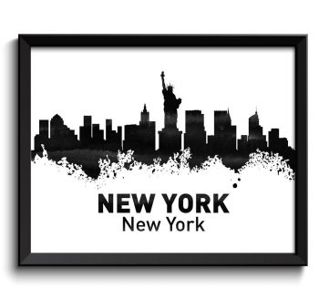 INSTANT DOWNLOAD New York Skyline City Black White Grey Watercolor Cityscape Poster Print Modern Abstract Landscape Art Painting