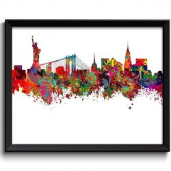 INSTANT DOWNLOAD New York Skyline City Colorful Watercolor Cityscape Poster Print Landscape Art Painting Red Purple Pink Yellow Blue