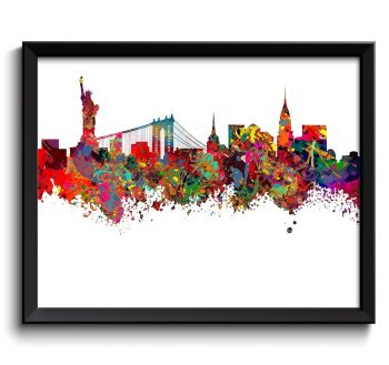 INSTANT DOWNLOAD New York Skyline City Colorful Watercolor Cityscape Poster Print Landscape Art Painting Red Purple Pink Yellow Blue